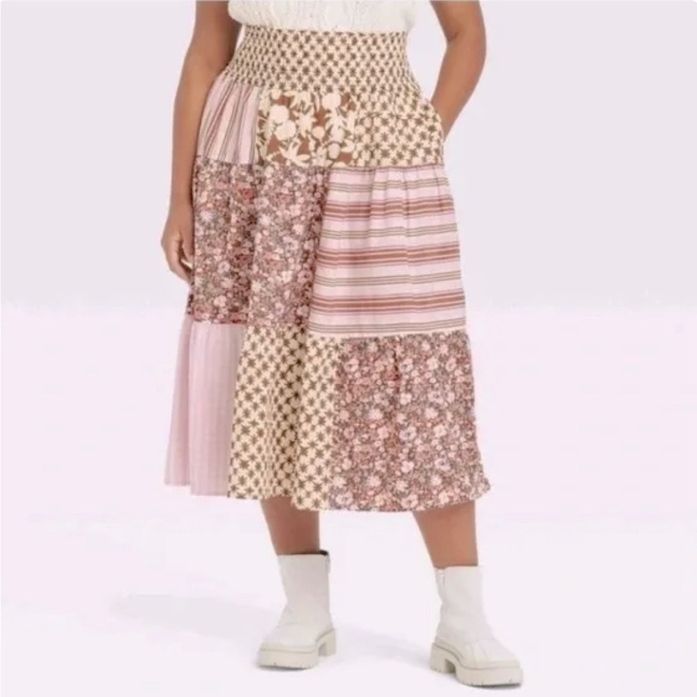 Universal Thread Women Tiered Elastic Waistband Midi Skirt Plus Size 4X NWT